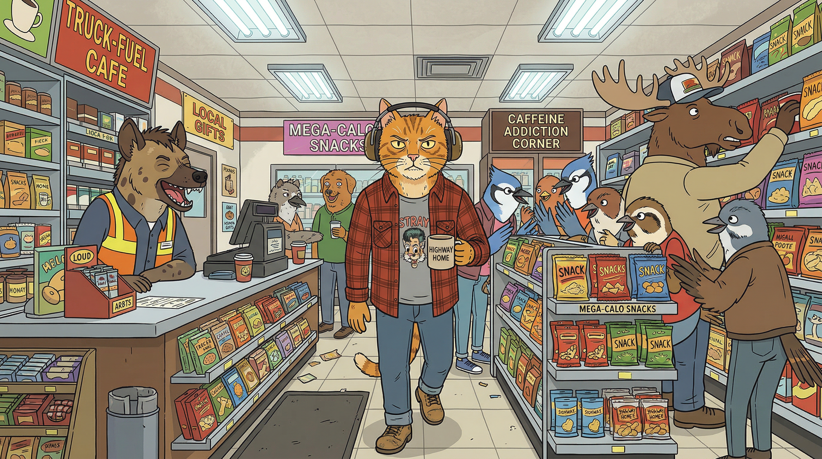 Truck stop convenience store, sensory overload