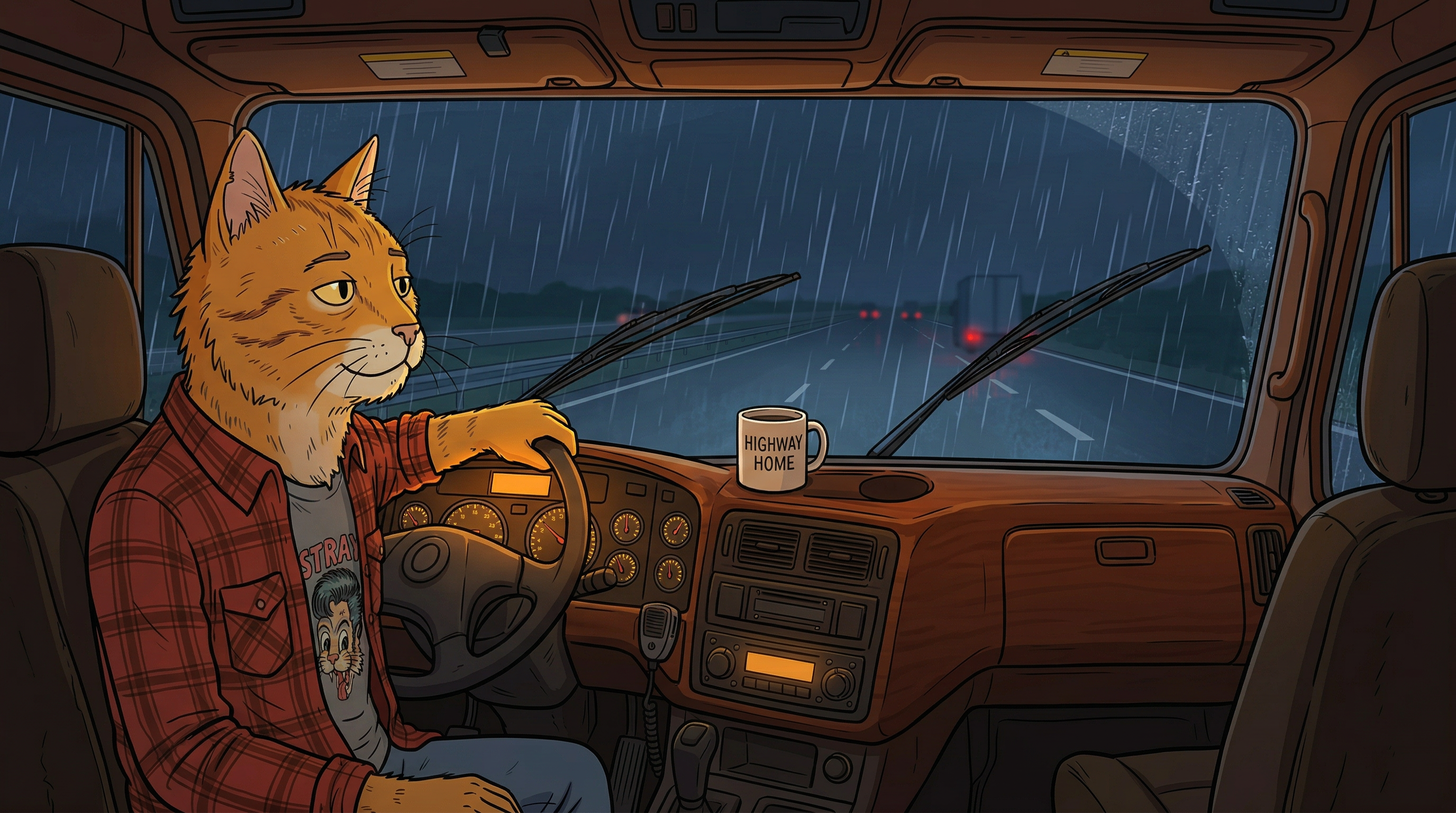 Driving through rain at night