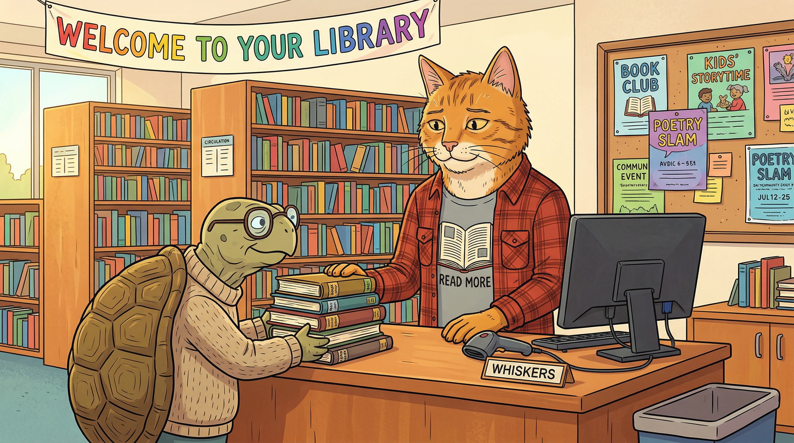 Helping a patron at the circulation desk